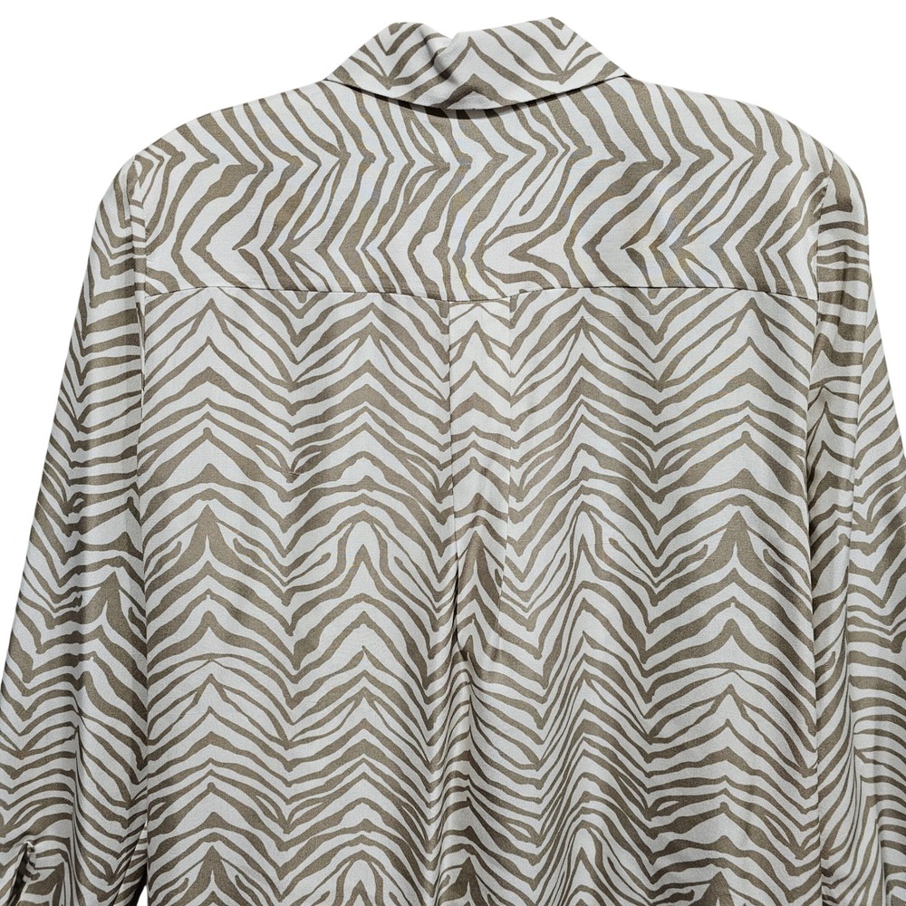Lafayette 148 - Tan & Cream Zebra Print Button Front Long Sleeves Blouse Size S - Picture 7 of 10